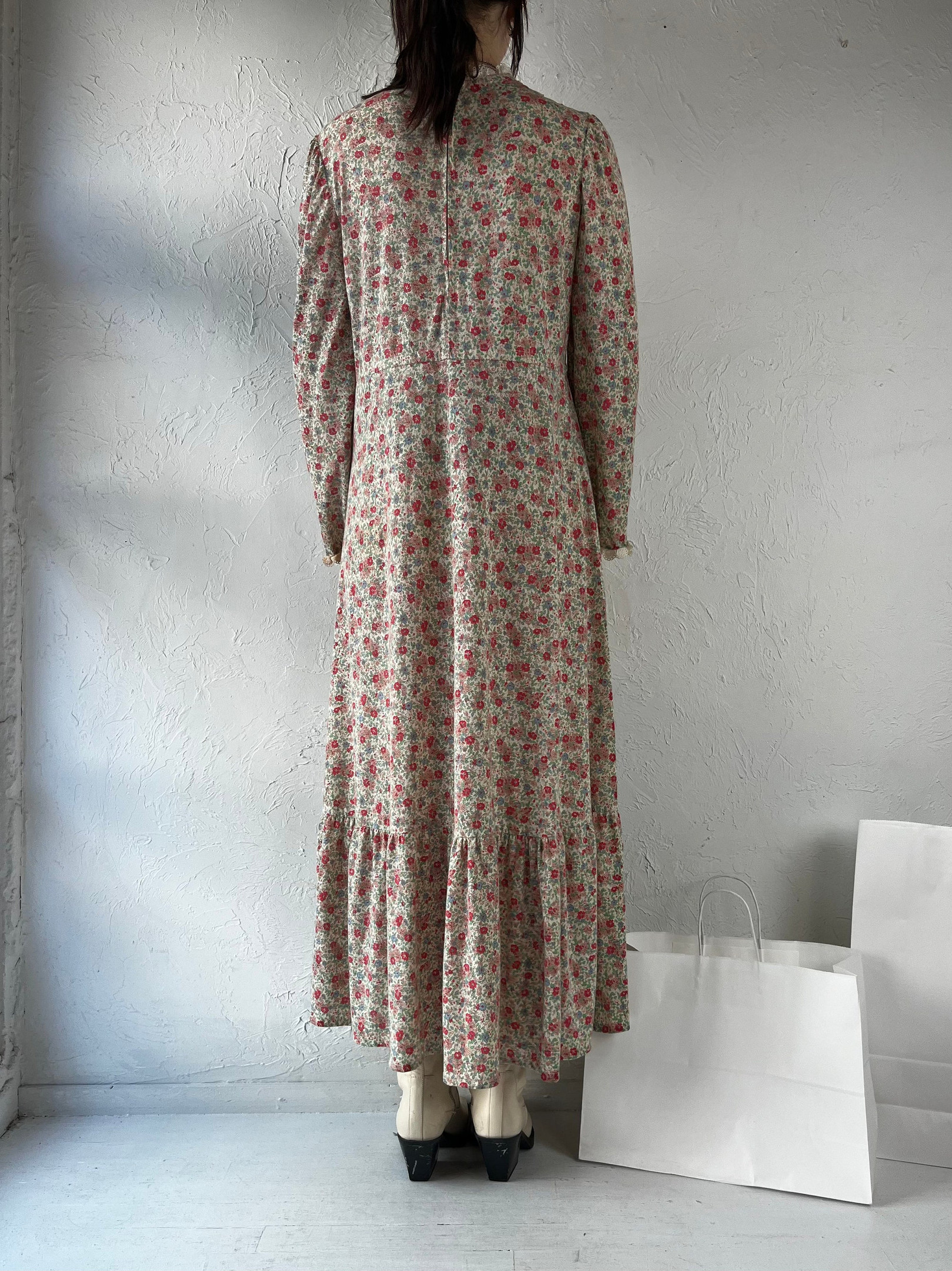 Vintage 90s Inspired Floral Maxi Dress Long Sleeve Cottage Core Style